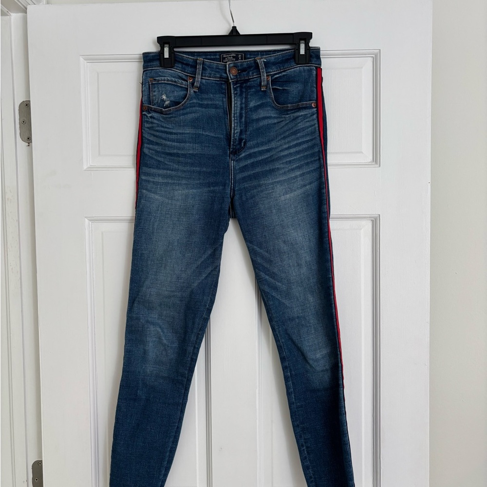 Abercrombie & Fitch Blue Jeans with Red Trim